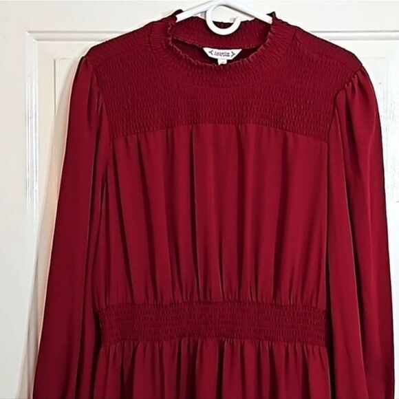 Nanette Lepore Smocked Blouson Dress Size 14, Brick Red - Picture 4 of 8